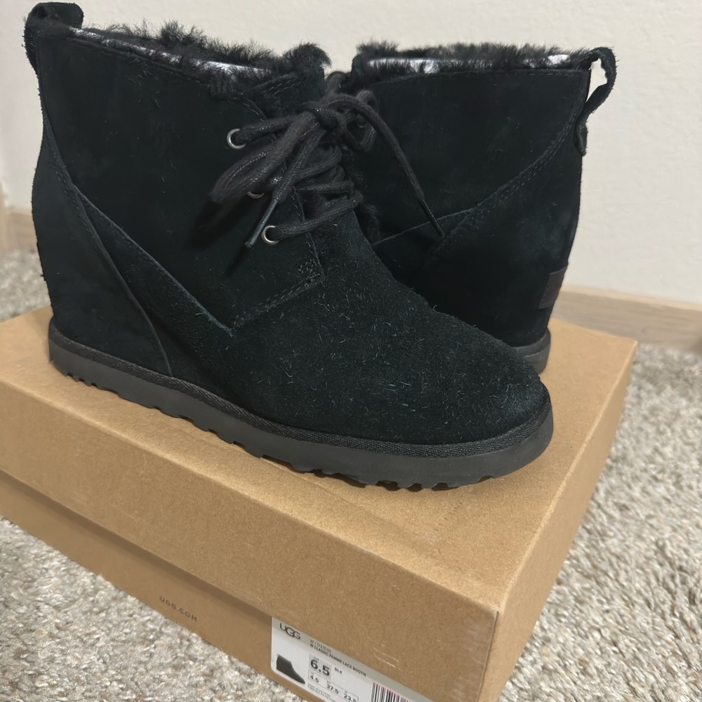 UGG Women's Black Femme Lace Wedge Boots